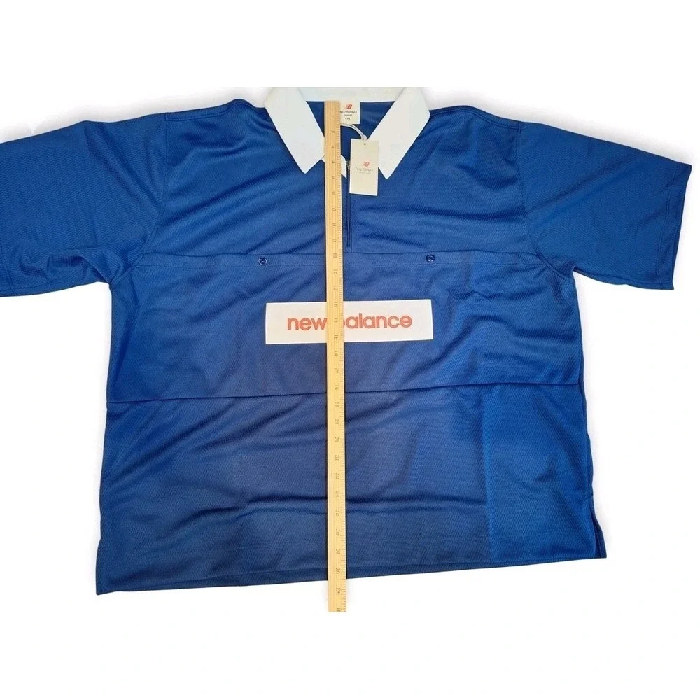 New Balance Made in USA Relaxed Mesh Zip Polo Shirt Inkwell Blue XXL $195 Jersey - Picture 5 of 10